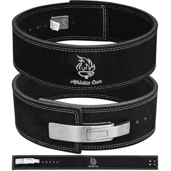Powerlifting Leather Gym Weightlifting Belt with Lever Buckle with Lever Buckle 4 Inches - Athletics Gear AG
