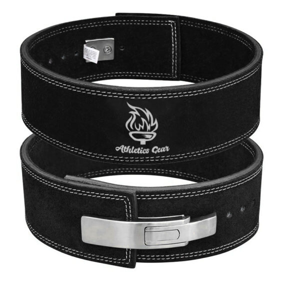 Powerlifting Leather Gym Weightlifting Belt with Lever Buckle with Lever Buckle 4 Inches - Athletics Gear AG