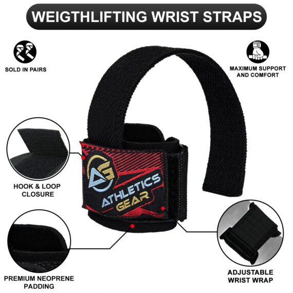 Padded Weight Lifting Wrist Straps Gym Deadlift Grip Support Pair Athletics Gear