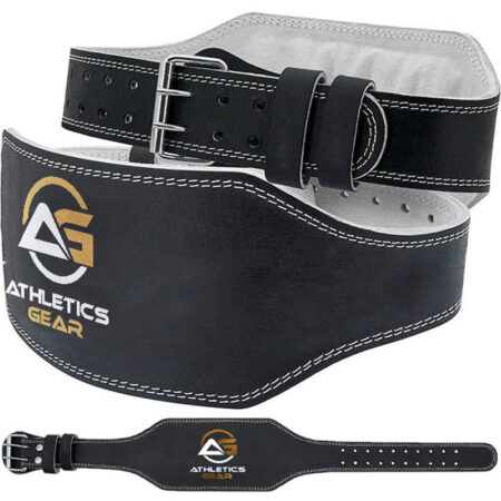 Leather Weightlifting Belt Full Black- 6 Inches Athletics Gear AG