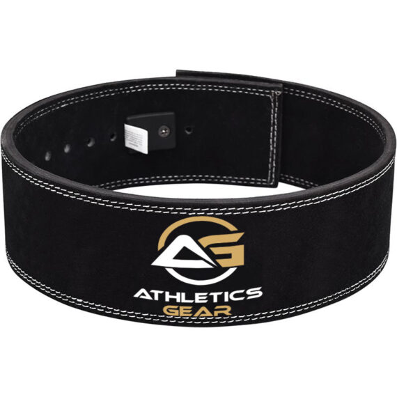 Powerlifting Leather Gym Weightlifting Belt with Lever Buckle with Lever Buckle Black- Athletics Gear AG