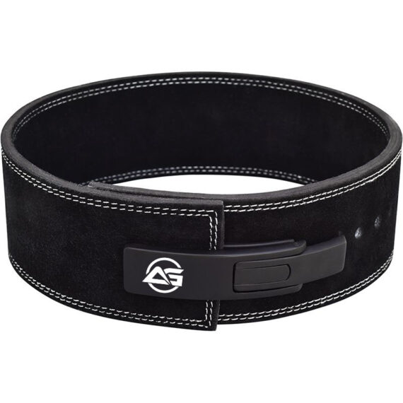 Powerlifting Leather Gym Weightlifting Belt with Lever Buckle with Lever Buckle Black- Athletics Gear AG