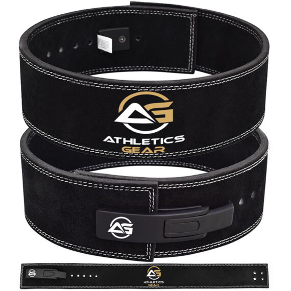 Powerlifting Leather Gym Weightlifting Belt with Lever Buckle with Lever Buckle Black- Athletics Gear AG