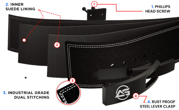 Powerlifting Leather Gym Weightlifting Belt with Lever Buckle with Lever Buckle Black- Athletics Gear AG