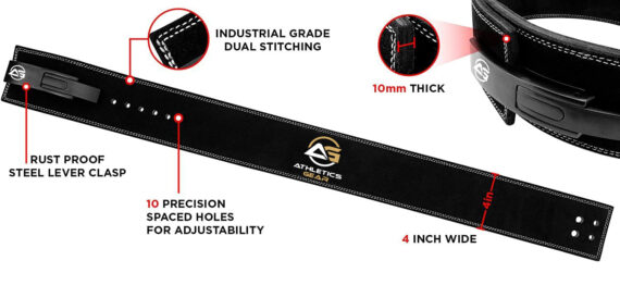 Powerlifting Leather Gym Weightlifting Belt with Lever Buckle with Lever Buckle Black- Athletics Gear AG