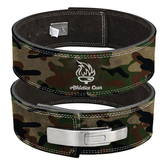 Powerlifting Leather Gym Weightlifting Belt with Lever Buckle with Lever Buckle Camo- Athletics Gear AG