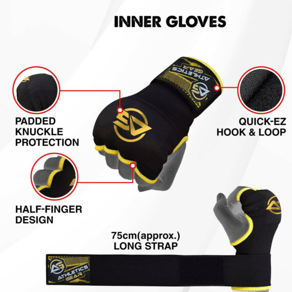 Gel Padded Inner Gloves Hook & Loop Boxing Hand Wraps Fist Padded Bandages MMA Gel Strap Mitts Kick for Knuckle Protection Athletics Gear AG